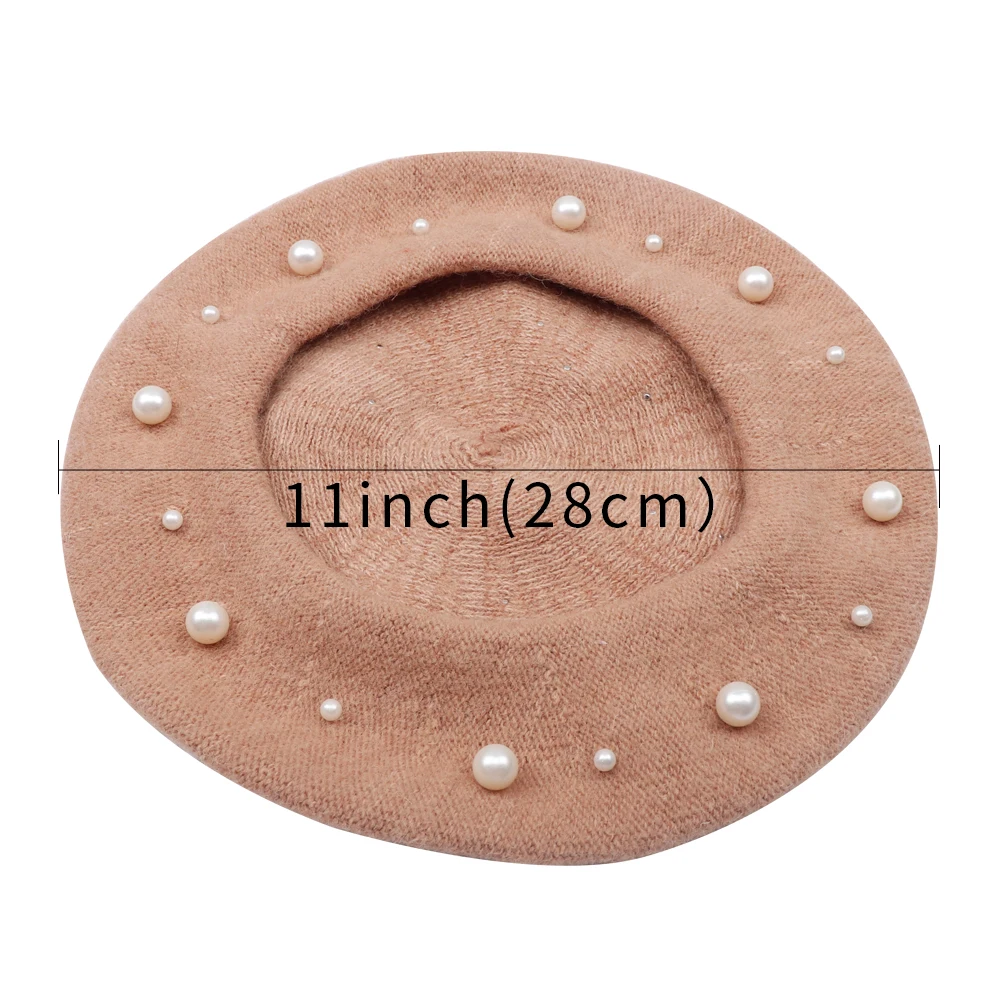 CN Winter Luxury Wool Pearl Beret Women French Solid Vintage Berets Caps For Women Girl Cashmere Female Warm Hats