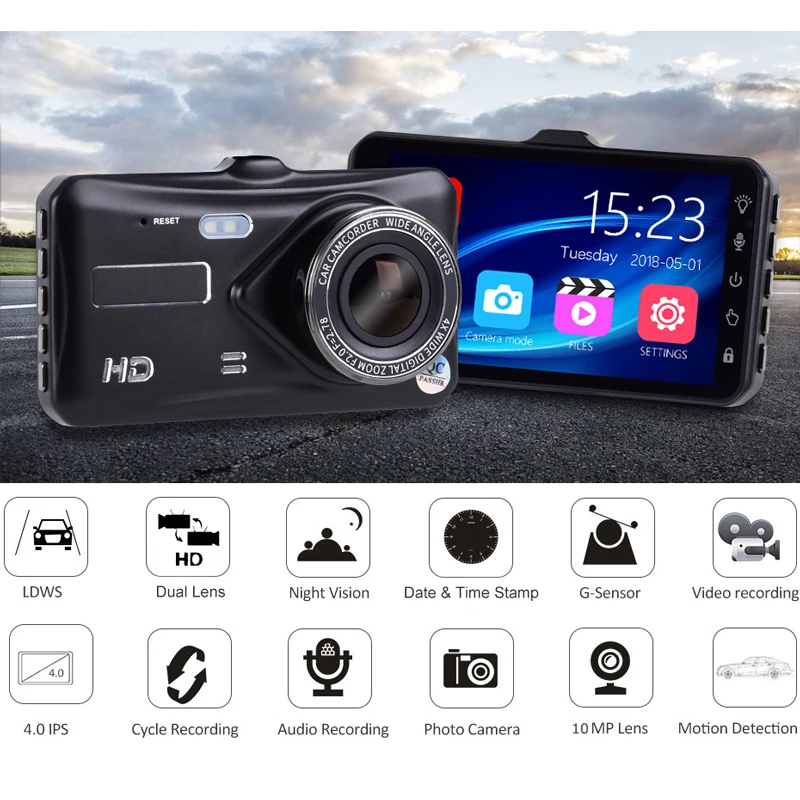 

4" Car DVR Camera IPS Dual Lens 1080P Full HD Night Vision G-sensor Auto Registrator Cyclic Recording Video Recorder Dash Cam