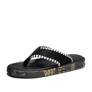 

2020 Fashion Trend Outdoor Black Golden Flip Flops Male Soft Comfortable Flat Mens Slides Summer Light For Man Casual Slippers