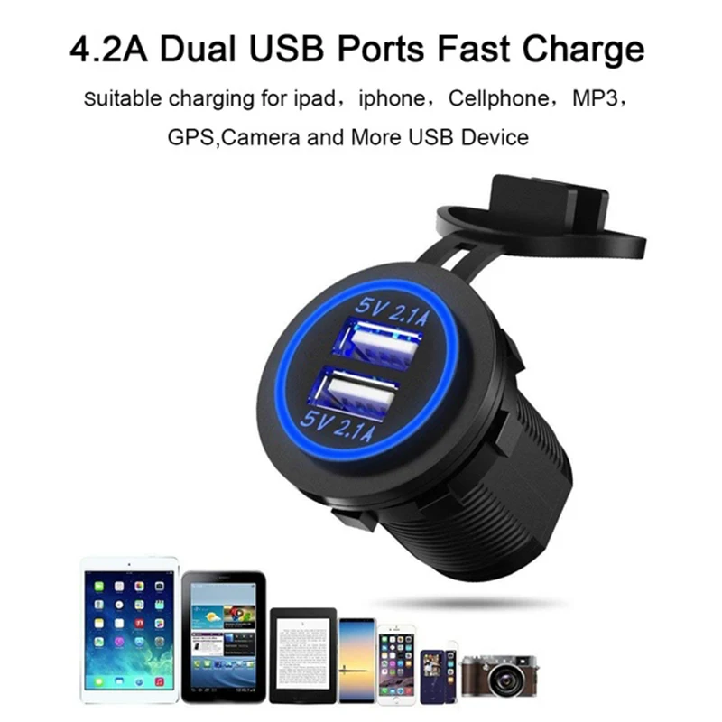12V 24V Araba Sigara akmak Soket 4 2A ift USB Araba arj Adapt r 