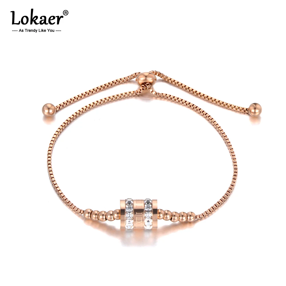 

Lokaer Original Design CZ Crystal Charm Bracelets Jewelry For Women Girls Rose Gold Stainless Steel Snake Chain Bracelet B19098