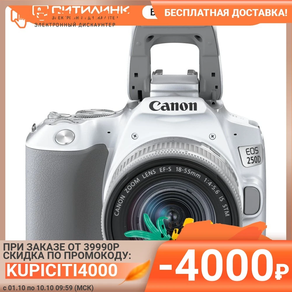 Зеркальный фотоаппарат CANON EOS 250D kit ( EF-S 18-55mm f/1:4-5.6 IS STM) белый | Электроника