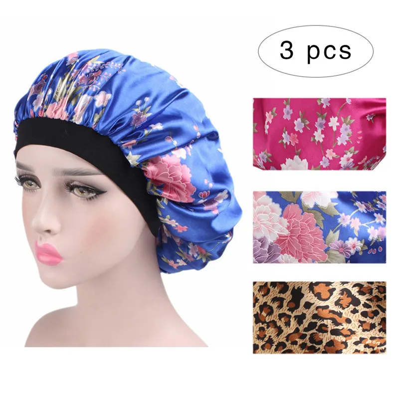 A 3PCS Новая Атласная шапочка, одноцветная тюрбан, химиотерапия шляпа для девочек, широкая эластичная лента, одноцветные шапочки для ночного сна, Skullies, кепка chemo, модная - Цвет: A 3PCS
