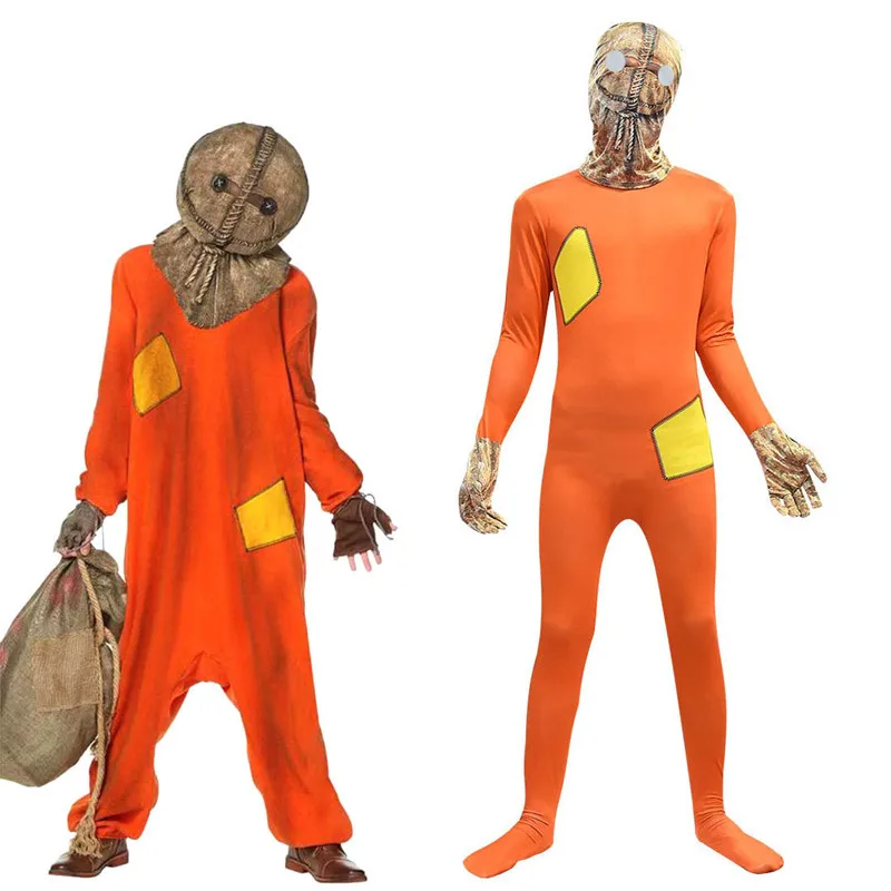 

New Children Trick 'R Treat Sam Halloween Carnival jumpsuit+headgear Cosplay Costume for kid boy girl party dress