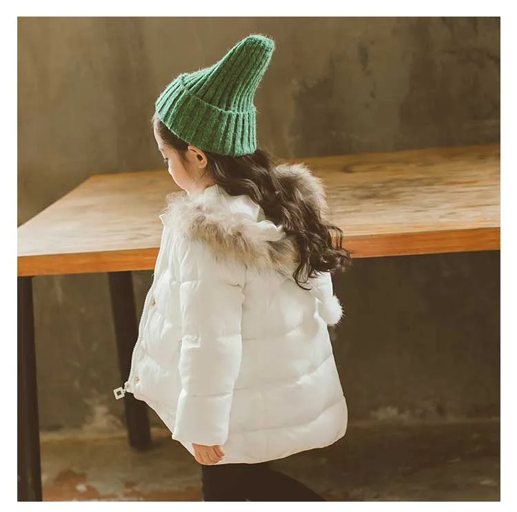 Christmas Outerwear For Girls Winter New Fashion Warm Cotton Jackets Children Fur Collar Coats Girl Hooded Kids Clothes