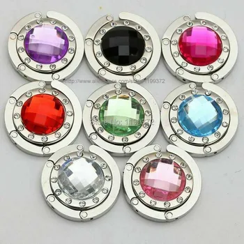 

500pcs a lot Bag Hook Portable Foldable Table Purse Bag Hooks Hanger Holder Alloy Folding Handbag 12pcs Crystal Rhinestone