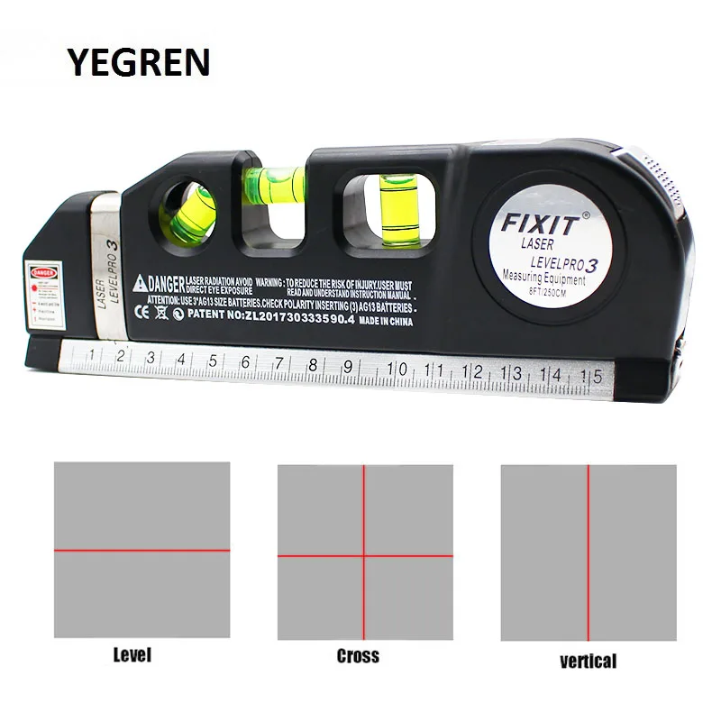 Multi-function Laser Level Infrared Level Ruler with Tape Measuring Horizontal Vertical Measurement Cross Lines Instrument