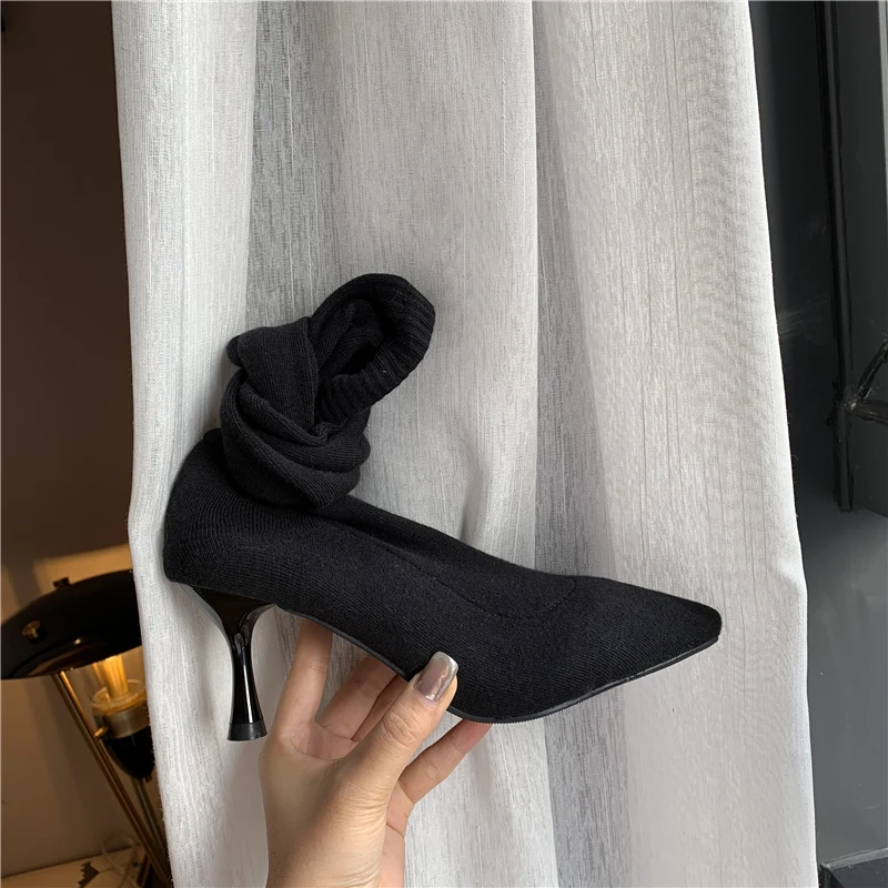 Bootee/женские осенние ботинки г.; пикантная обувь до бедра на высоком каблуке; пикантные Роскошные Дизайнерские ботиночки; женская обувь со шнуровкой на шпильке средней высоты