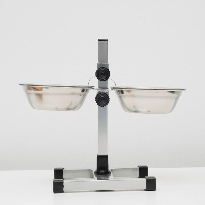 Soporte con cuencos, 2x500 ml, altura 30 cm, retenedor superior plegable, cromo 4815036 suministros de cocina ► Foto 3/6