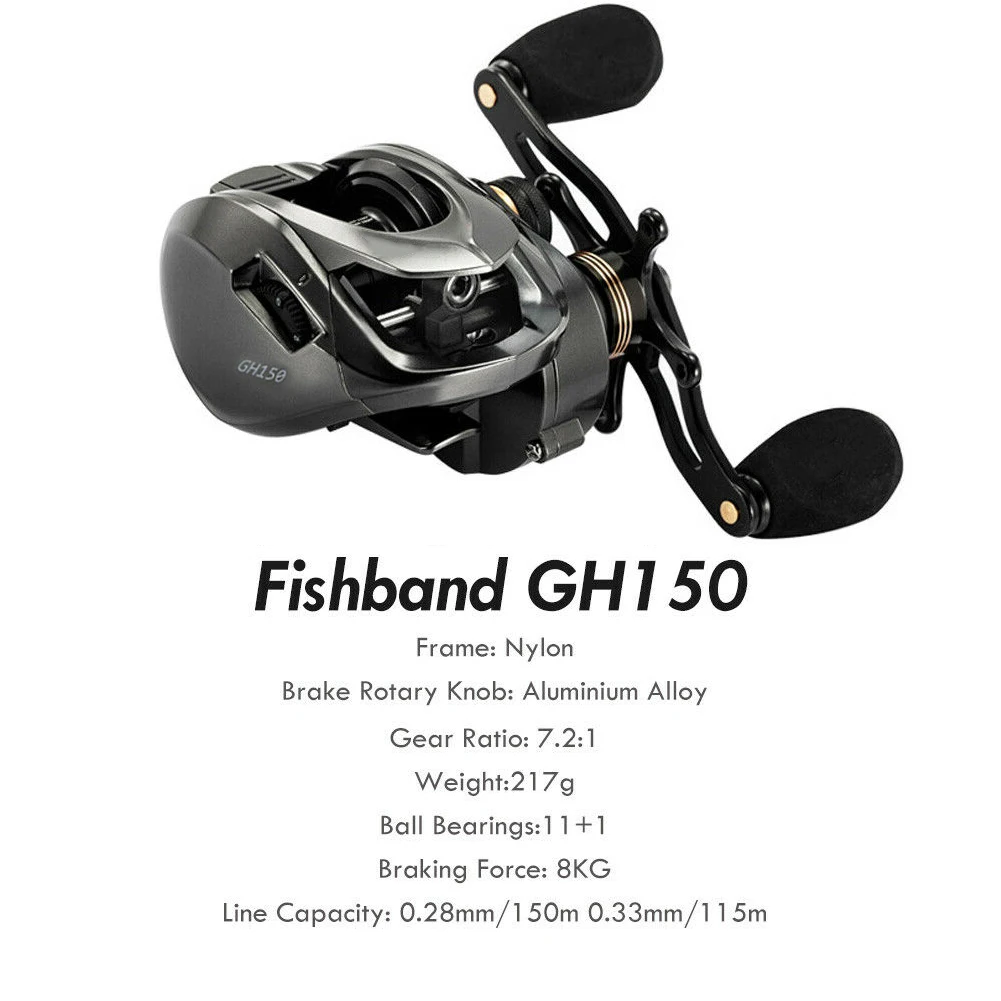 GH100 GH150 Baitcasting Reel High Speed 7.2:1 Gear Ratio 11+1BB Fresh/Saltwater Magnetic Brake System Ultralight Fishing Reel