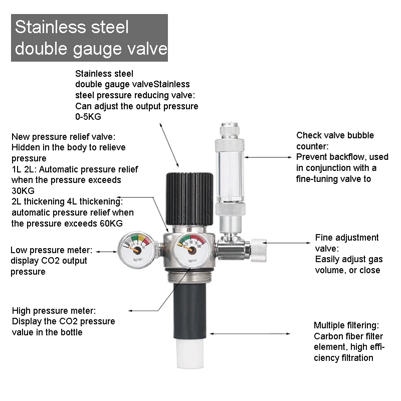 ZRDR steel cylinder generator stainless steel valve, single-meter valve/double-meter valve series for aquarium CO2 equipment 5