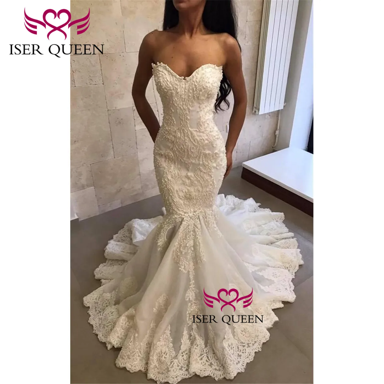 Strapless Delicate Embroidery Elegant Trumpet Wedding Dresses Off White Vestidos De Fiesta Noche Bridal Gown W0643 | Свадьбы и