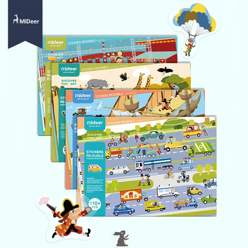 Baratos MiDeer nuevas pegatinas reutilizables libro almohadilla de juego colección niños juguetes educativos para niños rompecabezas regalo extraíble escenas de fondo