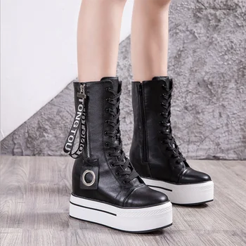 

New Martin Boots Autumn Winter 2020 Female White Keep Warm Plush British Style Thick Soled Women's Flatform Leather Female Botas