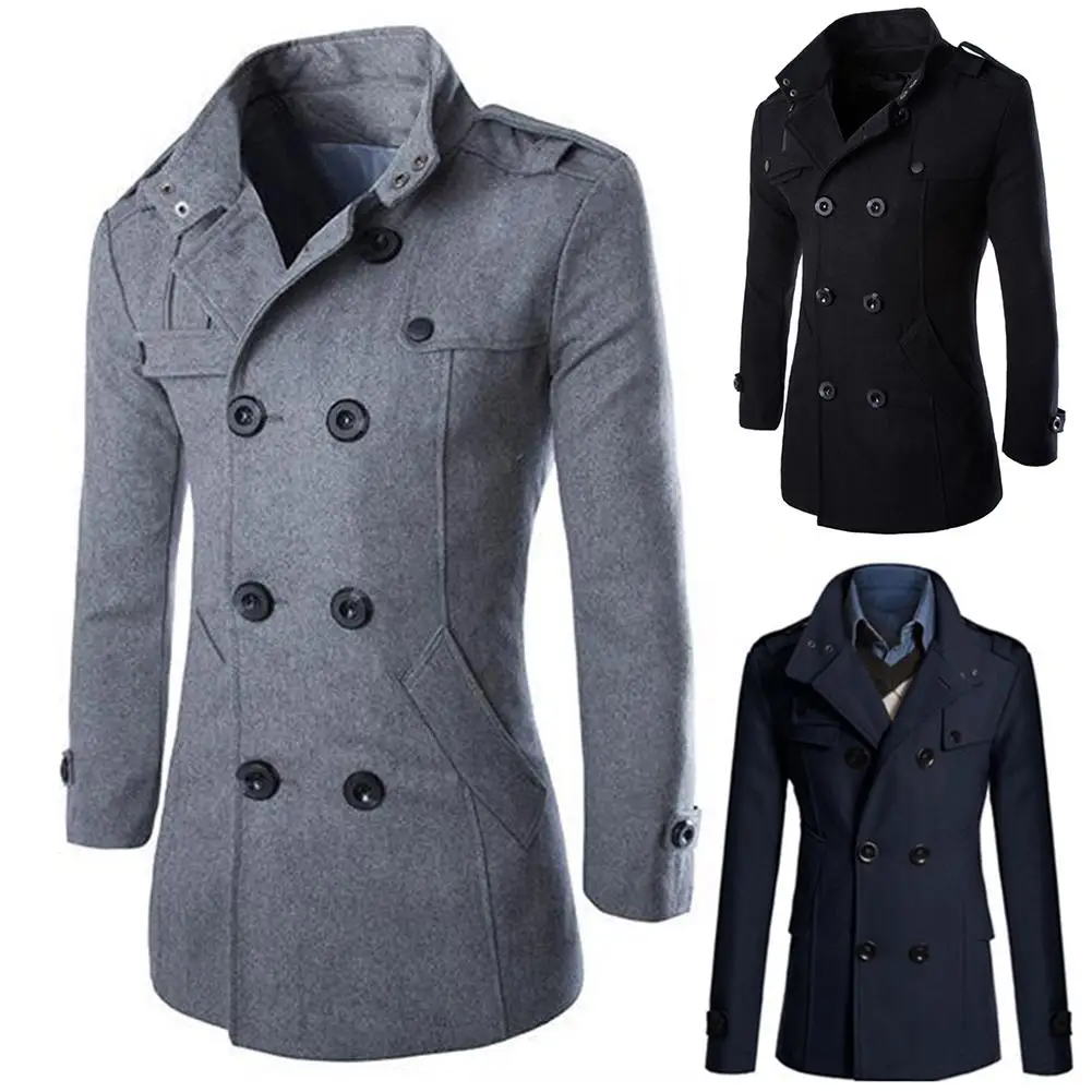Coat Men Winter Warm lapel Trench Coat Woolen Coat Slim Casual Solid Stand Collar Double Breasted Long Coat Coat Men Winter Warm lapel Trench Coat Woolen Coat Slim Casual Solid Stand Collar Double Breasted Long Coat