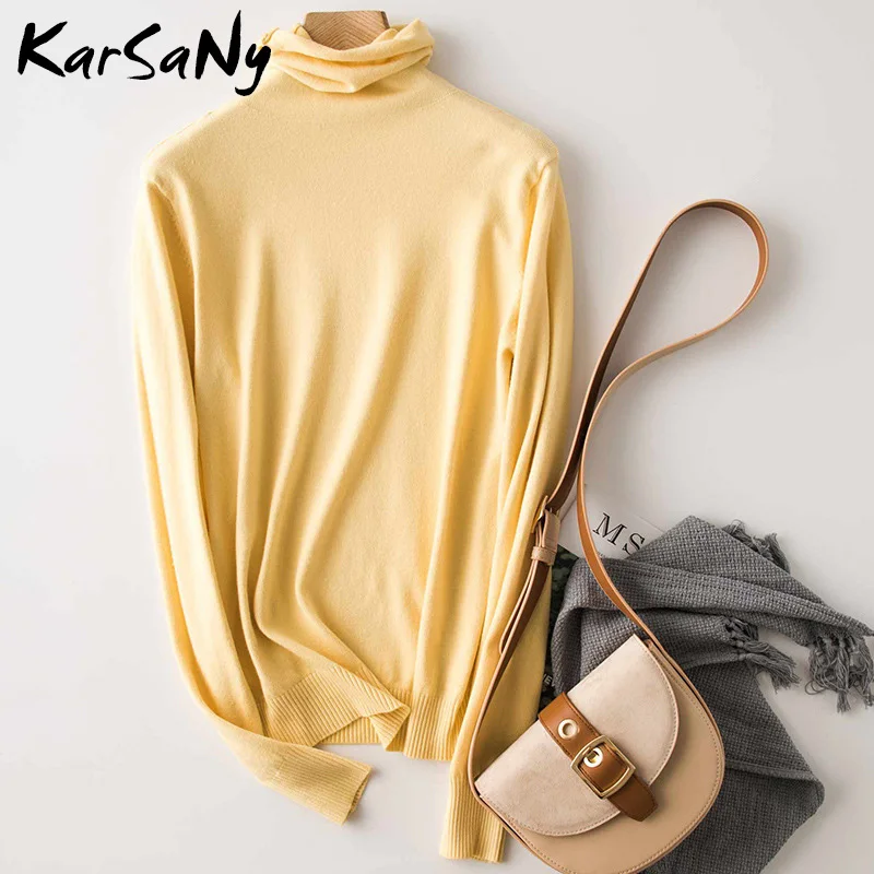 Bright yellow Водолазка, свитер, женский кашемировый шерстяной вязаный джемпер, мягкие свитеры женский свитер из кашемира, Женский Зимний пуловер, Одноцветный вязаный - Цвет: Bright yellow