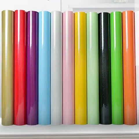 Shiny White Self-Adhesive Peel & Stick in Rolls Waterproof Wallpaper Furniture Films PVC Oil-proof Wall Stickers Kitchen Cabinet