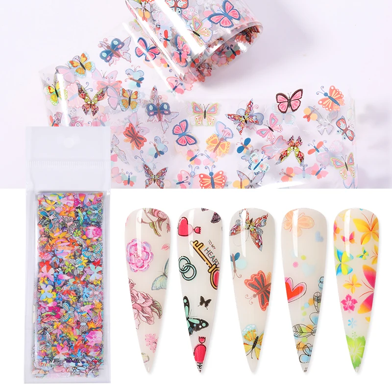10Pcs/Set 4*100cm Colorful Nail Foils Butterfly Flowers Mixed Patterns Art Transfer Sticker for Design Decorations | Красота и