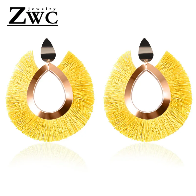 Yellow ZWC модные богемные большие серьги с кисточками s массивные большие ручной работы Brincos Висячие Подвесные серьги с кисточкой для женщин подарок ювелирных изделий - Окраска металла: Yellow