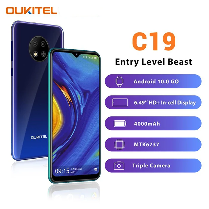 OUKITEL C19 смартфон 6 49 '' 2 ГБ + 16 4000 мАч четырехъядерный 13 МП Android 10 глобальная