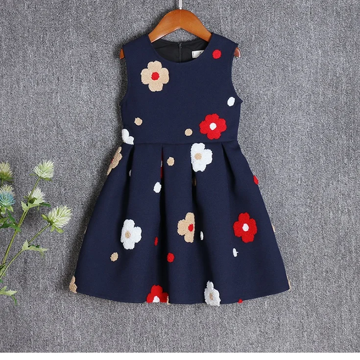 Navy blue Mom Girls Flower Dress Mother Daughter Red Vest Dress Mommy Girl Matching Twinning Party Dress Family Look Outfits - Цвет: Navy blue