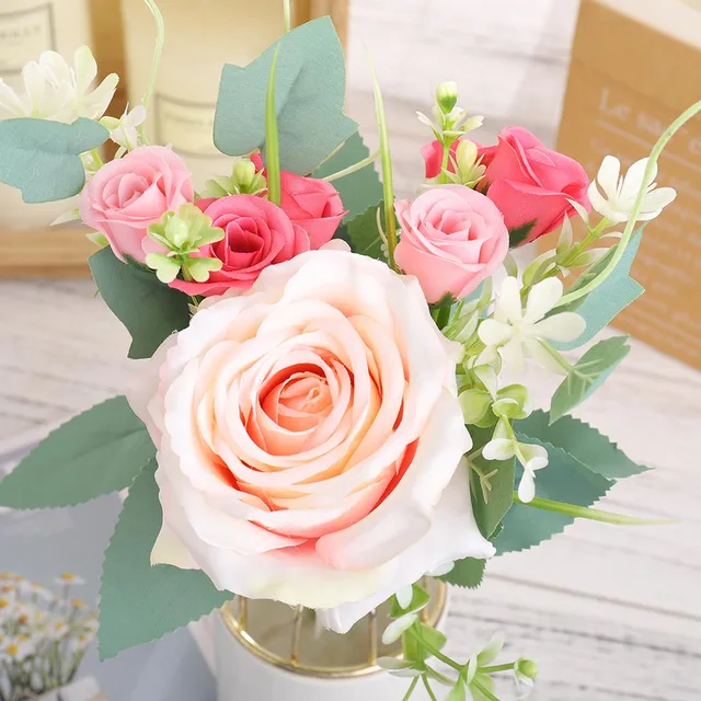 Nordic Artificial Silk Flowers Beautiful Bouquet High Quality Big Roses for Home Wedding Table Decor Fake Flower Valentine Gifts Light Pink