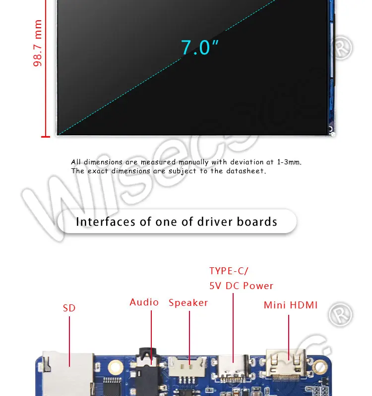 Wisecoco LT070ME05000 TFTMD070021 ЖК-экран 7 дюймов ips дисплей 1920x1200 MIPI type C HDMI плата драйвера для планшета Raspberry pi