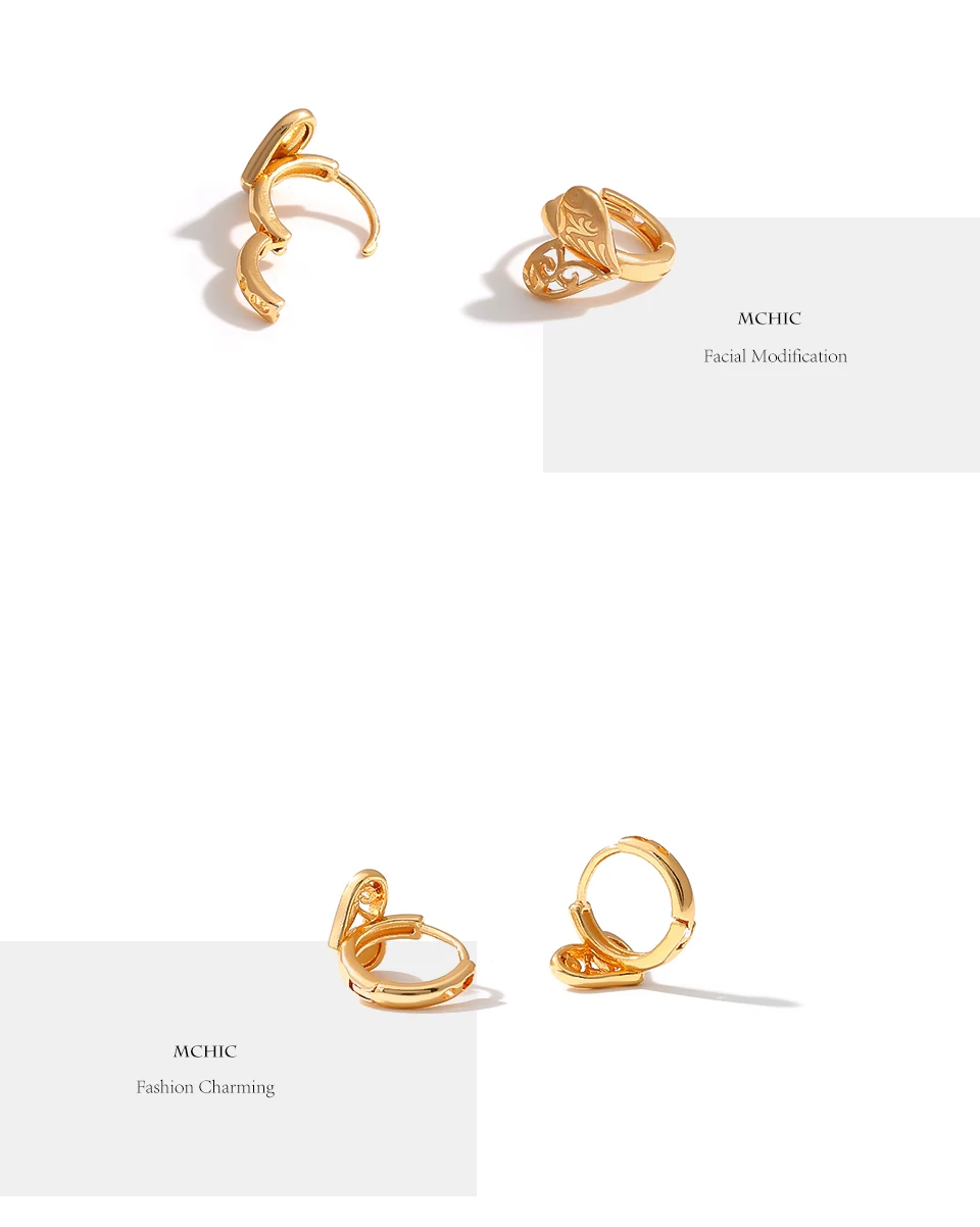 Mchic сердце серьги для женщин золото цвет ювелирные изделия персонализированные геометрические полые ухо кольцо Подарок на годовщину аксессуары браслет