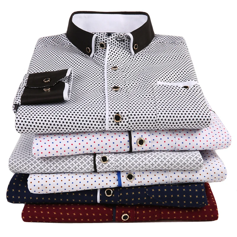 Fashion Men's Printed Long Sleeved Casual Shirt 2020 New Male Social Slim Fit Collar Button Stitching Design Fashion Men's Printed Long Sleeved Casual Shirt 2020 New Male Social Slim Fit Collar Button Stitching Design