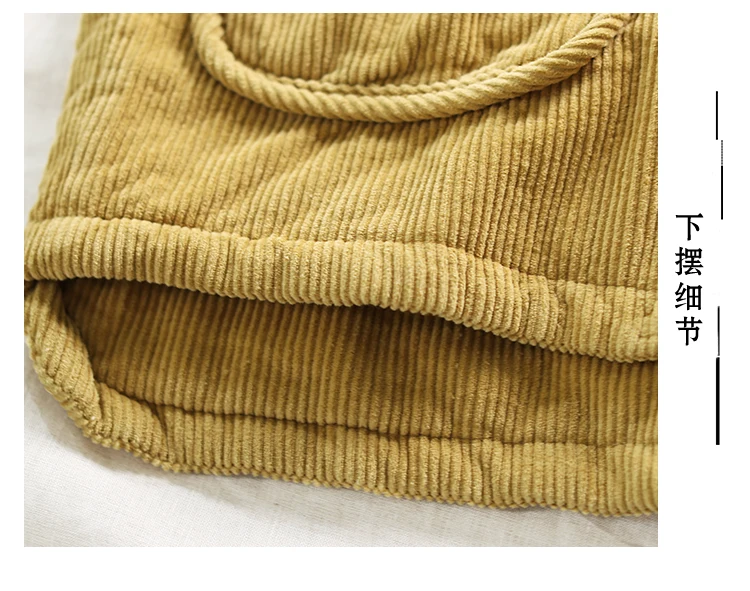 Corduroy Women Parkas Autumn Winter Big Size Cotton-padded Single-breasted Pockets Solid Color Women Warm Coat YoYiKamomo