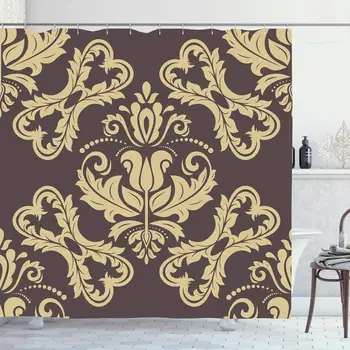 

Shower Curtain for Bathroom 72x72 Brown Damask Classic Pattern Abstract Yellow Asian Orient Organic Circuit Classical Color