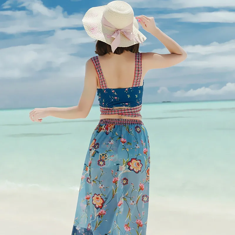 

Couples Swimwear Swimsuit Split Type Three-piece Set Skirt Boxer Small Bust Belly Covering Slimming Holiday Beach New Style Wome