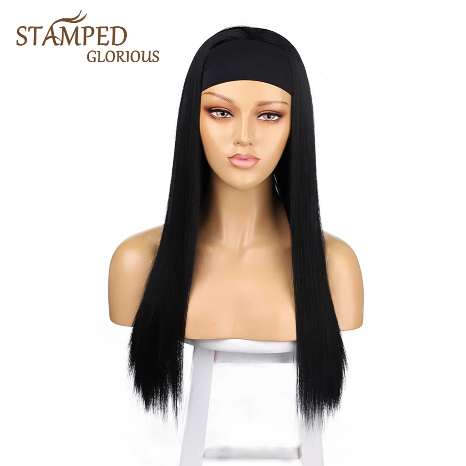 Headband Wig Natural Black-Women Straight-Hair Heat-Resistant-Fiber 26inches Glorious