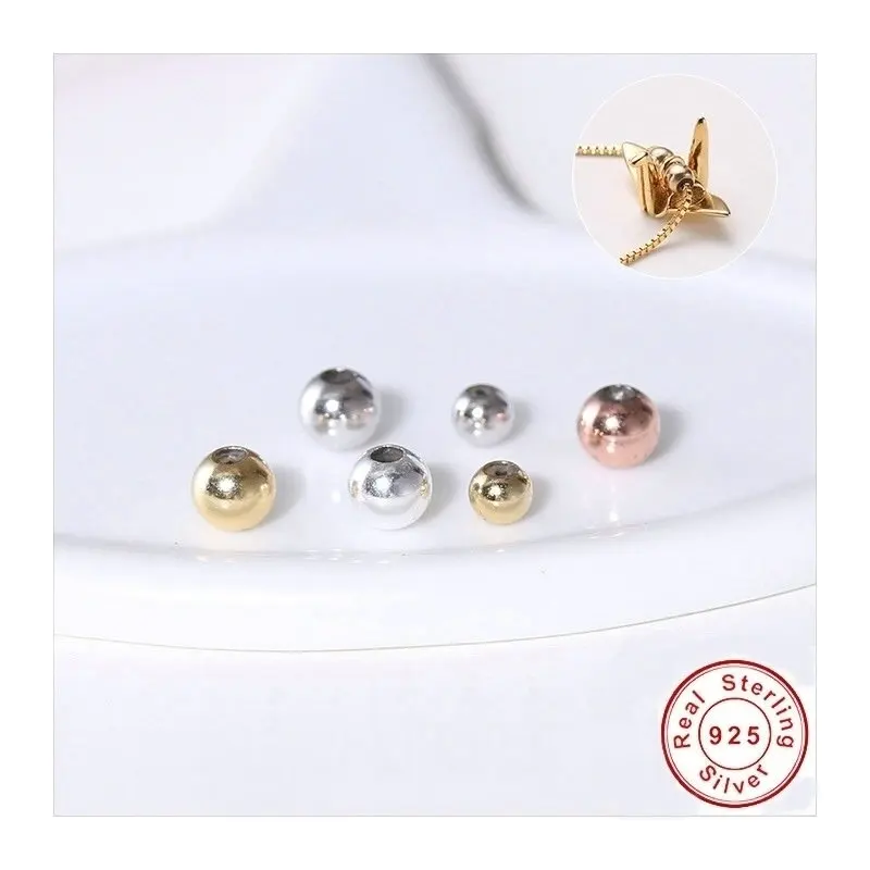 

925 Sterling Silver Round Spacer Beads With Silica Ball S925 Loose Beads Suit for Bracelet Necklace DIY Fine Jewelry Finding