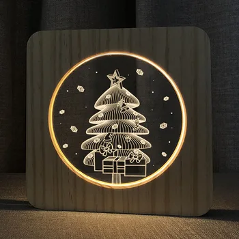 

3D Wooden Christmas tree Footprints Shadow LED Lamp Wood USB Desk Night Light Christianity Crucifix Crafts Table Lamp Decoration