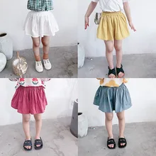 Летняя новая стильная детская одежда; шорты ярких цветов для девочек; универсальная плиссированная юбка-брюки для малышей