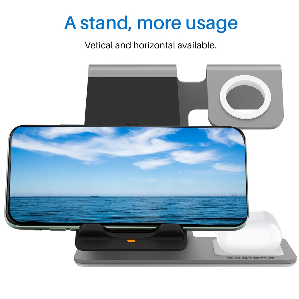 

3 In 1 QI Fast Desktop 7.5W 10W Support High Power Anti Slip Phone Stand Portable Dock Station Wireless Charger For Apple Watch