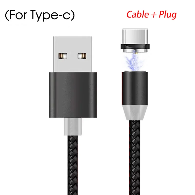 2 м 1 м Магнитный кабель для быстрой зарядки для samsung S10 Micro USB кабель type C кабель для Xiaomi Note 7 Pro для huawei mate 30 Lite - Цвет: For Type C Black