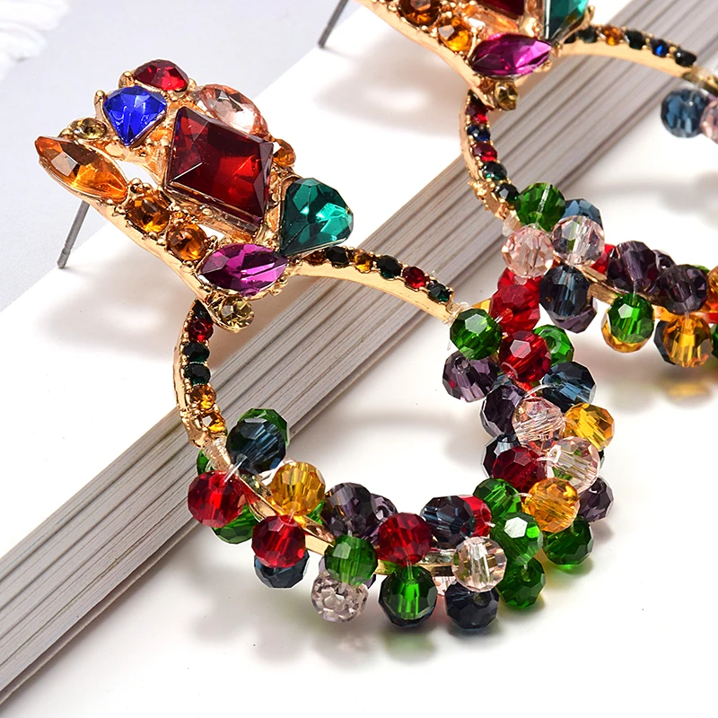 New Geometric Colorful Rhinestone Dangle Drop Earrings High-Quality Crystals Beads Jewelry Accessories For Women Wholesale