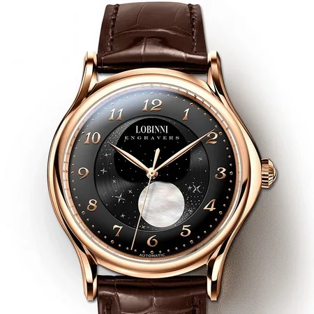men watch p2 Часы Moonphase, Роскошные мужские часы LOBINNI, Мужские автоматические механические водонепроницаемые наручные часы, мужские Брендовые Часы erkek kol saati - Цвет: men watch p2