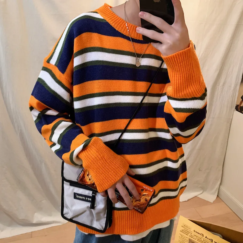 

Striped Sweater Men's Warm Fashion Contrast Color Casual O-neck Sweater Pullover Men Knitting Sweaters Male Sweter Clothes M-3XL