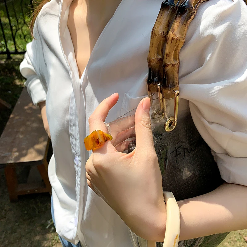 HUANQI New Colorful Transparent Acrylic Irregular Marble Pattern Ring Resin Tortoise Rings Women Girls Jewelry finger ring