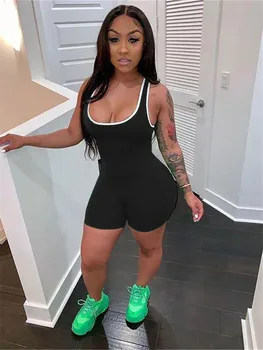 

2020 Women Sleeveless Tank Jumpsuit Rompers Playsuit Bodycon Shorts Solid Stretch Jumpsuit Shorts Pants Trousers