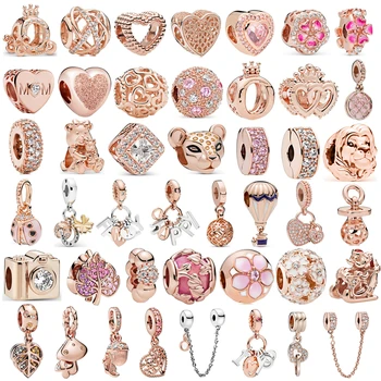 

Rose Gold Family Leaves Crown Love Pendant Original Charm Fit Pandora Bracelets & Necklaces Women Jewelry Making Accessories