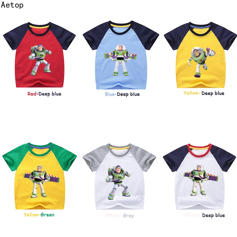 Летняя футболка для девочек Bing Buzz Lightyear, смешная комбинированная цветная футболка с круглым вырезом для детей, Детская футболка с героями мультфильмов одежда для малышей
