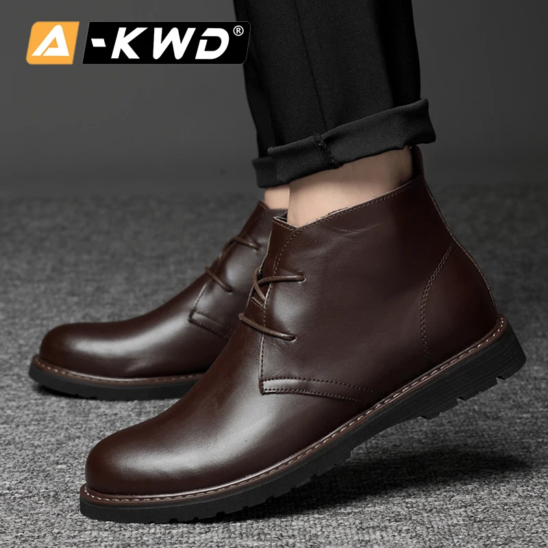 Модные мужские зимние ботинки черного и коричневого цвета мужские ботинки из натуральной кожи с высоким берцем Зимняя мужская обувь на шнуровке 36-48