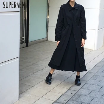 

SuperAen Fashion Trench Coat for Women 2020 Spring New Cotton Wild Women Clothing Lapel Solid Color Windbreaker Female