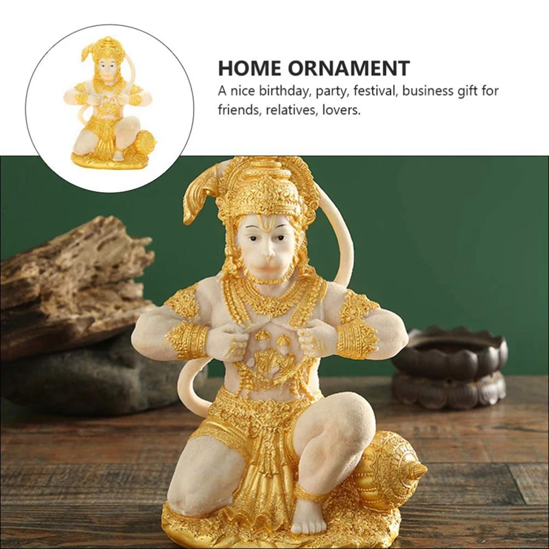 ABSF Gold Hanuman Statue Indian Lord Sculpture India Figurine Collection Idol Murti Pooja Sculpture for Decor Ornament