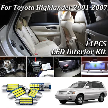 

11Pcs No Error White Canbus For Toyota Highlander Kluger LED Interior Map Dome Light + License Plate Lamp Kit (2001-2007)