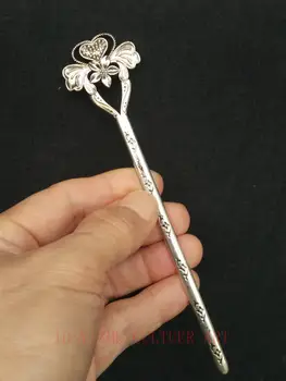 

YIZHU CULTUER ART Collection Old China Tibet Silver Hand-made Pretty Flower Hairpin Hair Decoration Gift